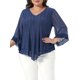 thumbnail image 1 of Agnes Orinda Conjuntos de Halloween Tallas Grandes Escuela Universidad Mujeres Blusas de Malla con Volantes de Manga 3/4 Cuello en V Doble Capa Ajuste Suelto Camisa 4X Azul Marino, 1 of 6