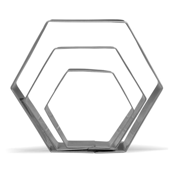 Juego de cortadores de galletas Keewah Hexagon de acero inoxidable, 3 piezas