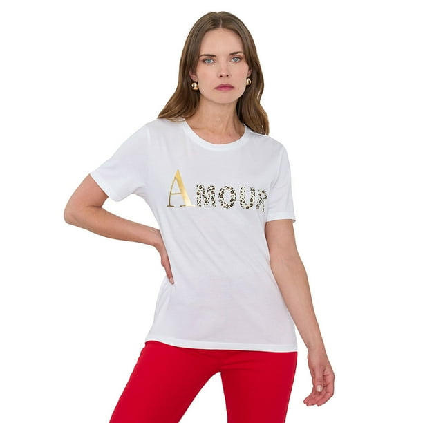 Polera Mujer M/C Print Folia Blanco Corona