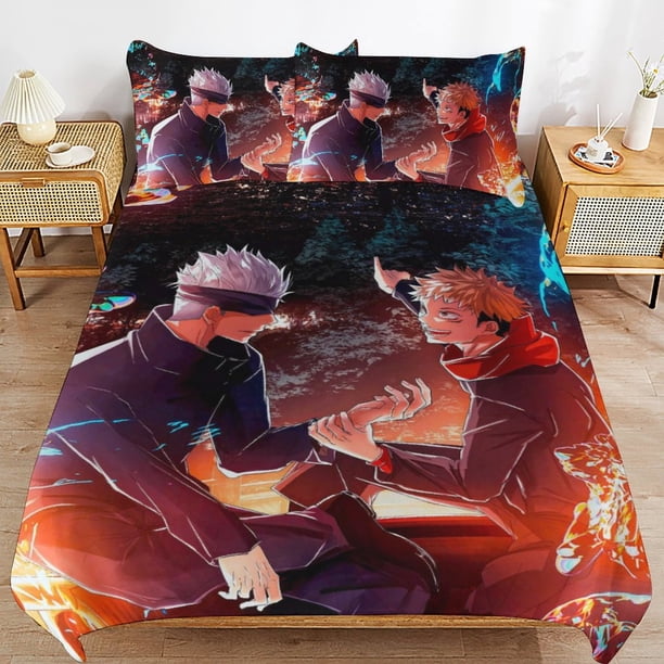 Jujutsu Kaisen Bedding Set Duvet Cover Comfortable and Lightweight Cartoon Bedding 3 Piece Bed Set
