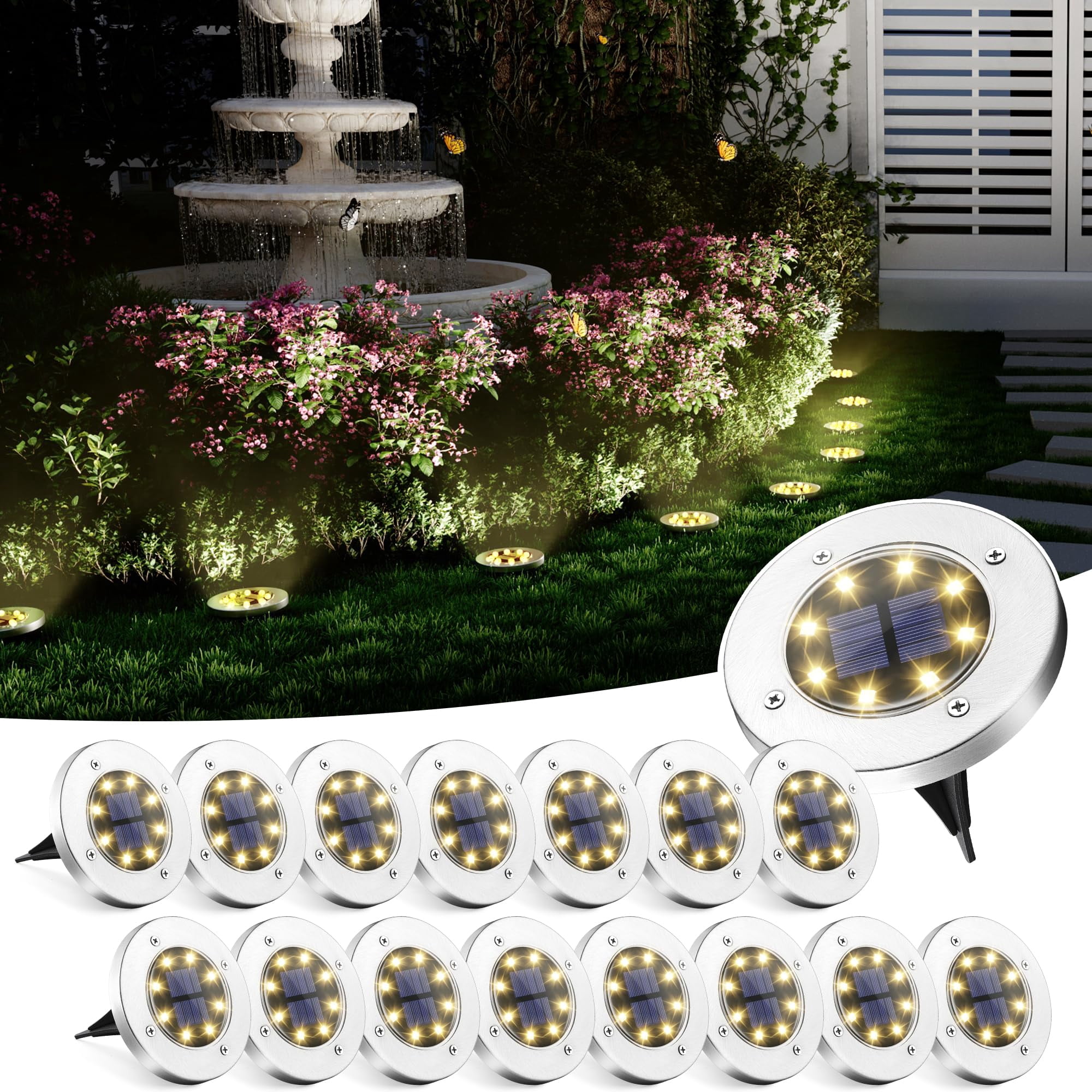 Luces Solares Solpex, Paquete De 16 Unidades, Impermeables, Para Exteriores, Color Blanco Cálido
