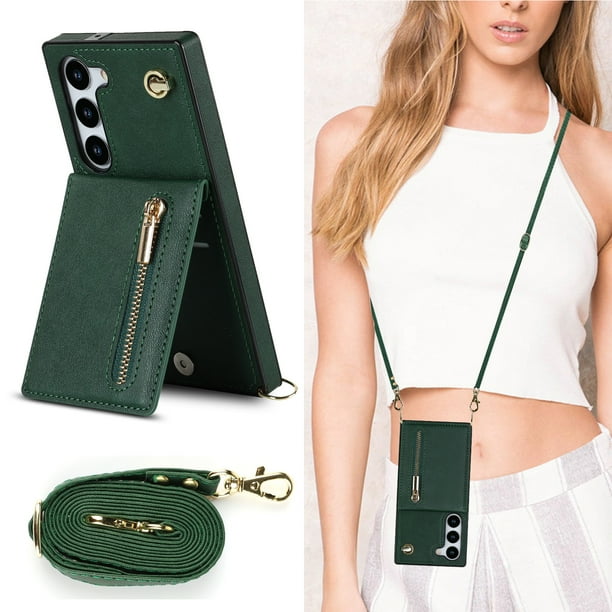 Crossbody Wallet Case Case For Samsung Galaxy S23 S22 Plus Note 20 Ultra With Card Slot Holder, Magnetic Flip Folio Purse Case, PU Leather Zipper Handbag With Detachable Lanyard Strap