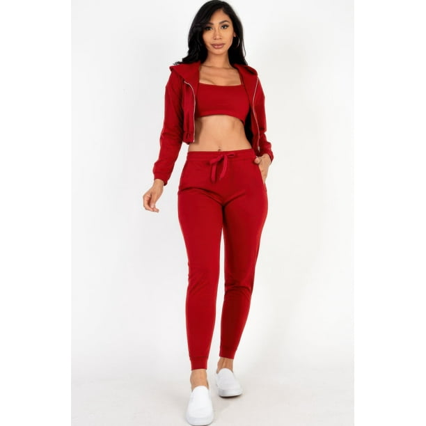 Conjunto De Camisola Corta De Felpa Francesa Con Chaqueta Con Cremallera Y Joggers