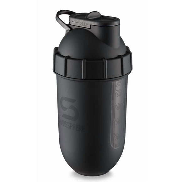 Botella batidora de proteínas SHAKESPHERE VIEW, 700 ml, sin BPA, negro mate