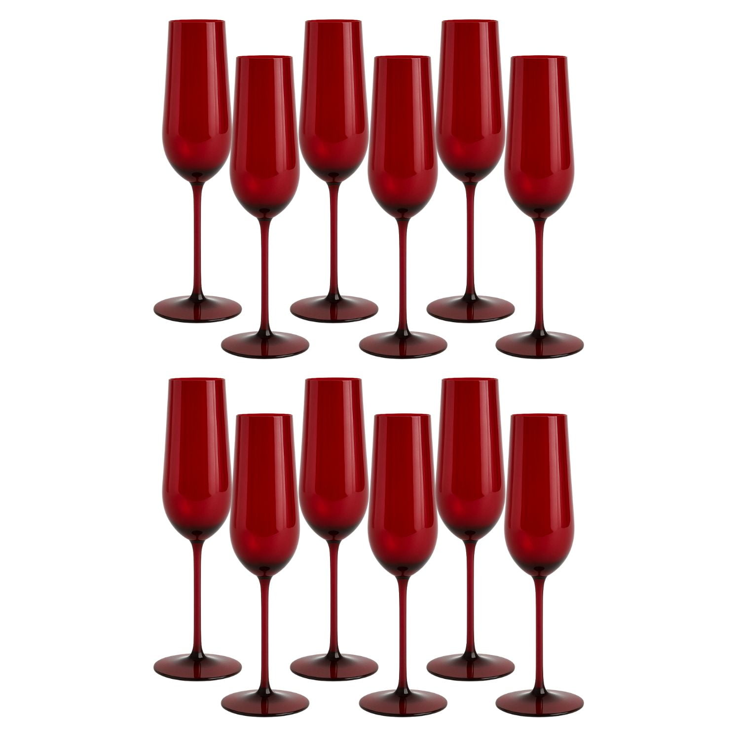 Set 12 Copas Flauta Full Color Rojo Allegra 200ml Vidrio
