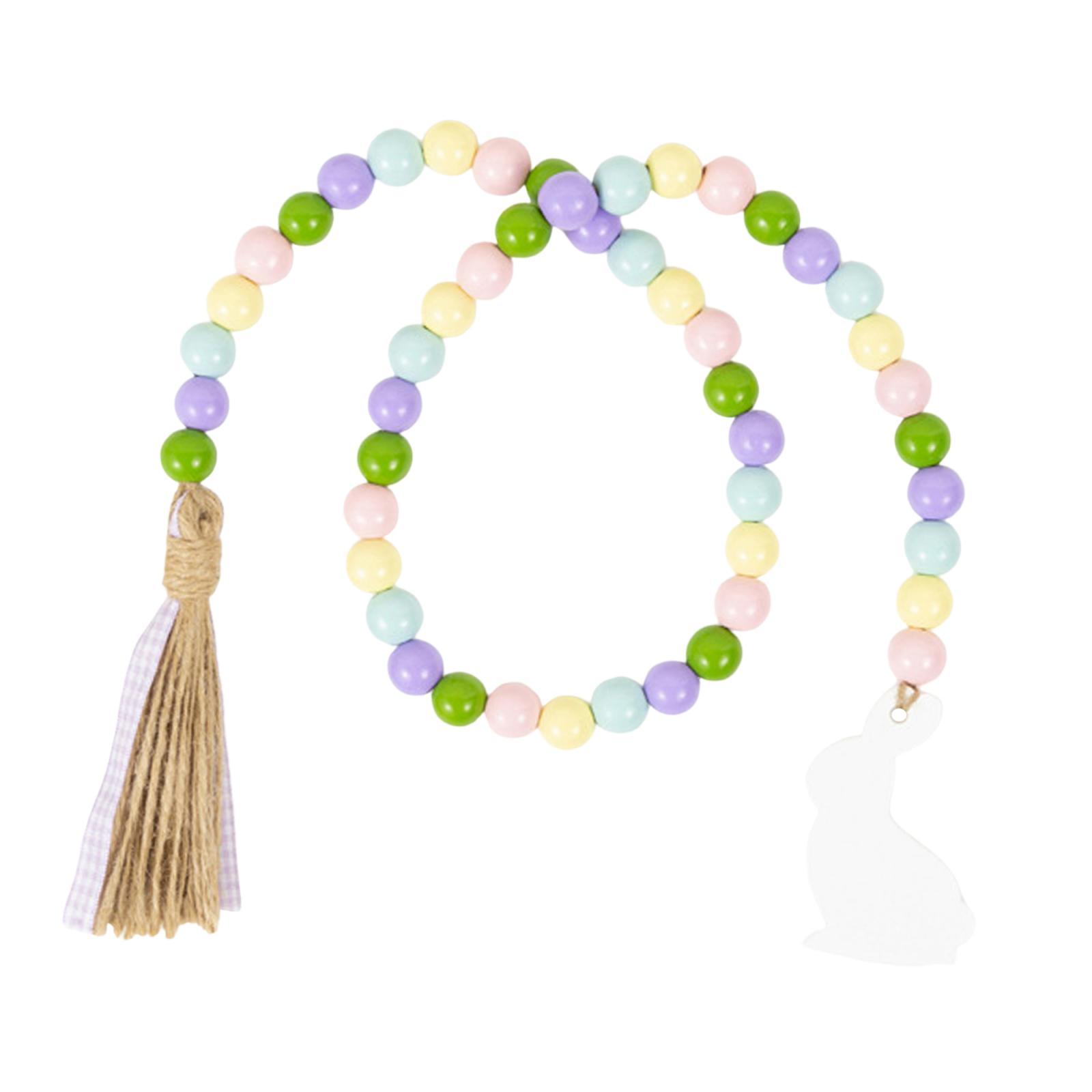 Magideal - Guirnalda De Abalorios De Madera De Pascua Hecha A Mano Granos De Primavera Rústicos Abalorios De Boho Adorno De Abalorios De Madera Para Colgar En La Estilo Macarrón
