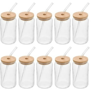 Wakeshome - Pack 10 Vasos Lata De Vidrio Con Tapa De Bambú Y Bombilla 550Ml