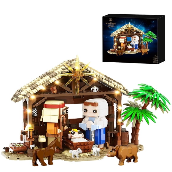 Set de construcción del Nacimiento FunBuild Jesús con luces, 1000 piezas, compatible con Lego