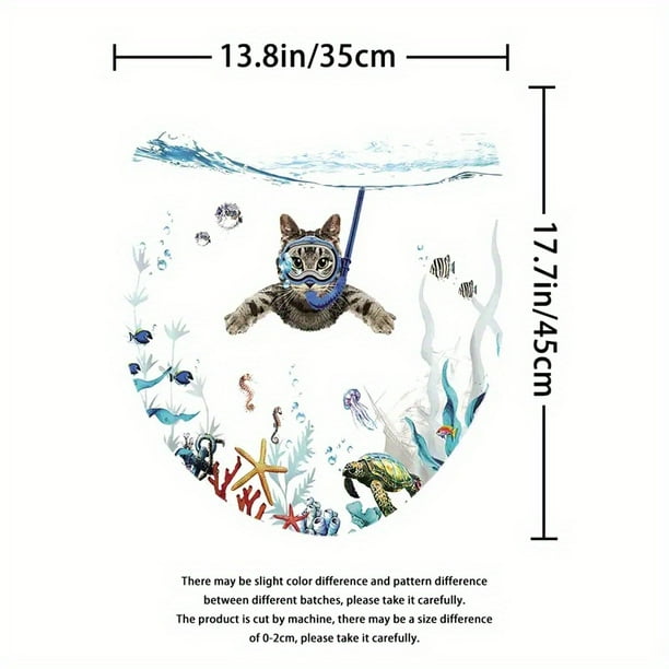 1pc Modern Swimming Cat Shower Curtain and Rugs Set - Waterproof Bathroom Decor with 12 Rings - Includes Toilet Lid Cover