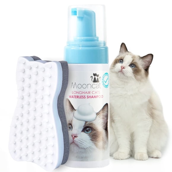Kit de aseo Mooncat, champú y cepillo sin agua para gatos de pelo largo