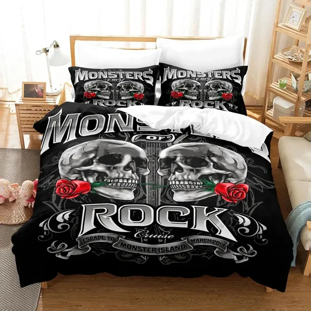 Rock Machine Motorcycle Club Bedding Set Duvet Cover Bed Set Quilt Cover Pillowcase Comforter Boys Adult Bed Sheets