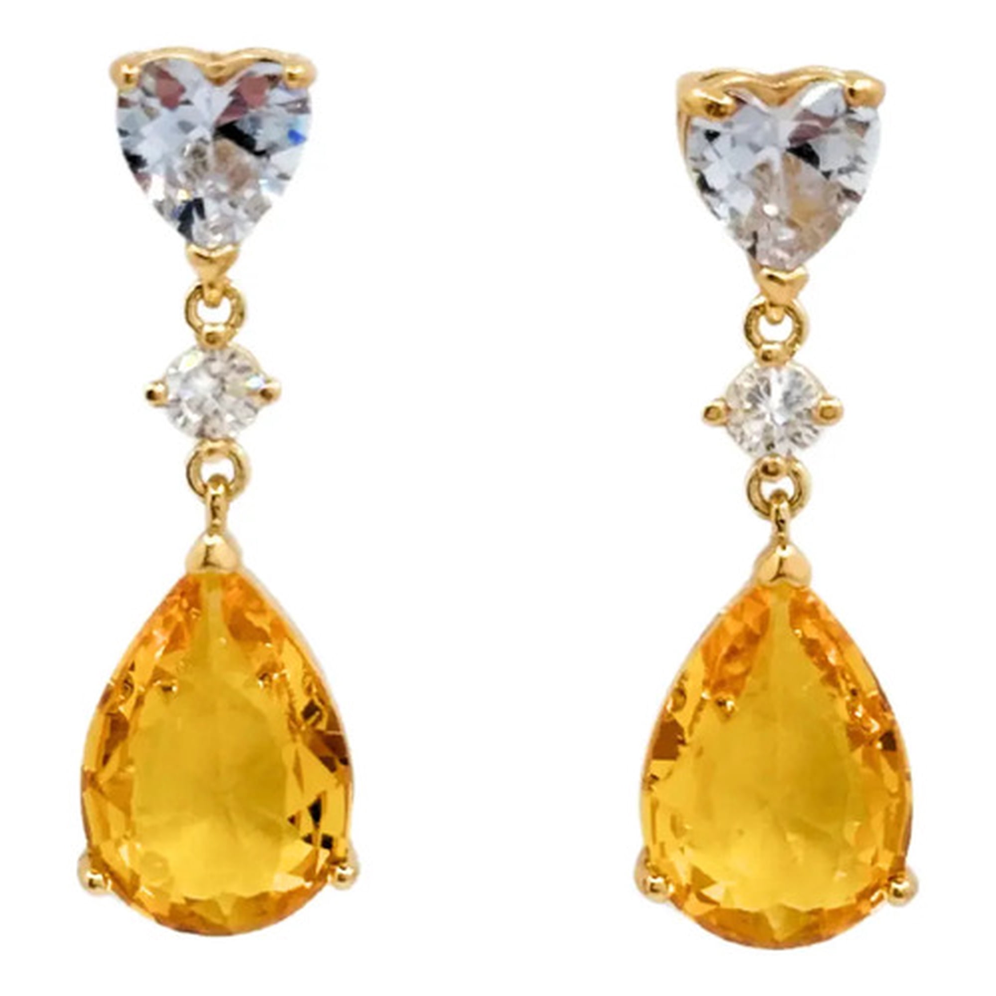 Marca - Aros De Fiesta, Corazón Circón Y Gotas Amarillas, Matrimonio Dorado