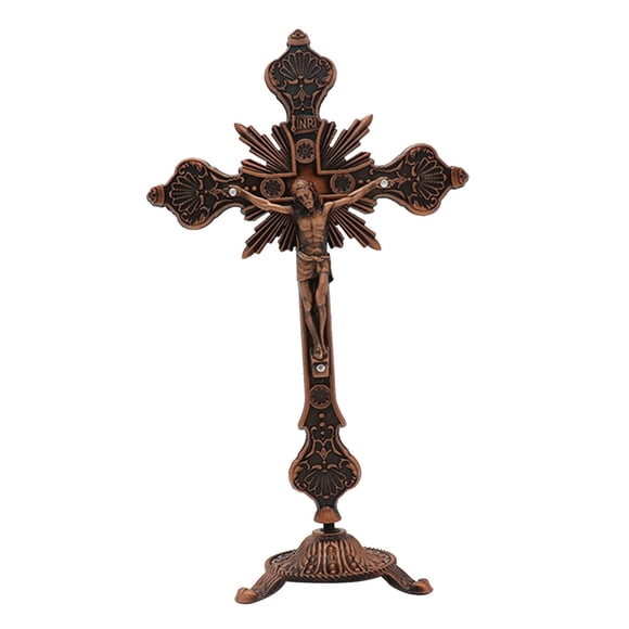 Crucifijo De Pie 10 Pulgadas Cruz De Mesa De Metal Para Mesa Capilla Decoración Del Hogar Rojo Antiguo