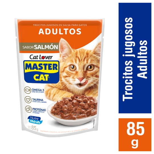 Alimento Húmedo Gato Adulto Trocitos Sabor Salmón Pouch 85 g Master Cat