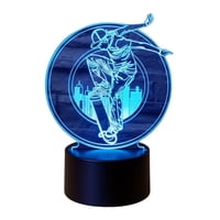 Lelumania - Lampara Ilusion 3D Skate Ciudad De 7 Colores, Base Touch