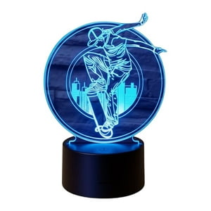 Lelumania - Lampara Ilusion 3D Skate Ciudad De 7 Colores, Base Touch