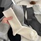 thumbnail image 2 of Xiao Hua 3 Pares de Calcetines Casuales de Cuello Redondo de Punto a Rayas Finas color Blanco Hueso, Calcetines retro de color Sólido, Calcetines de Algodón Elásticos Que Absorben la Humedad,, 2 of 2