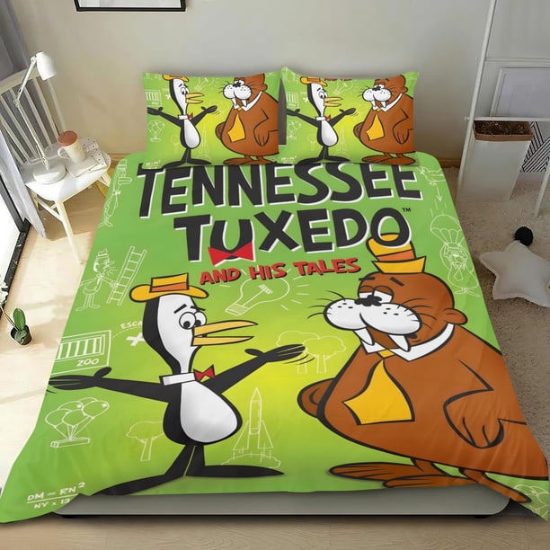 Tennessee Tuxedo y sus Cuentos Conjunto de sábanas temático, trío de piezas, cómodo y amigable con la piel, diseño único, regalo de decoración para el hogar para familiares, amigos y fans,173cm *218cm