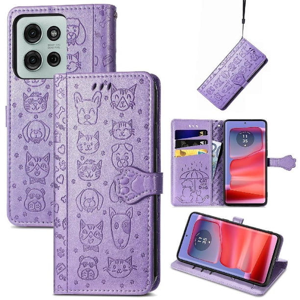Funda Cartera FOXDOCK para Motorola Moto G75 , Flip PU con Relieve de Gatos y Perros, Tarjetero y Soporte