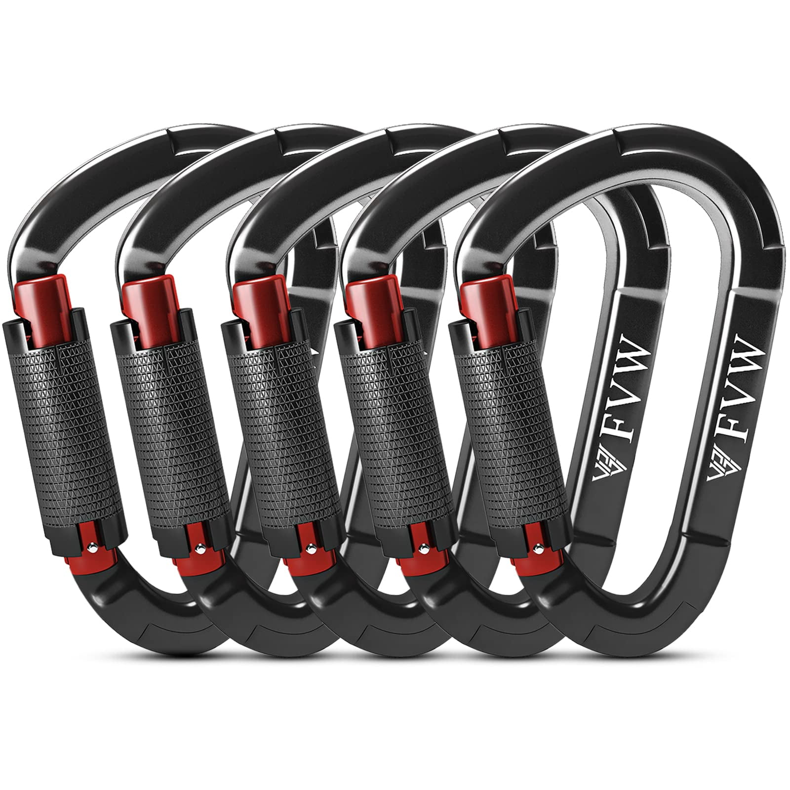 Mosquetones Fvw Con Cierre Automático, 25 Kn (5620 Libras), Paquete De 5, Color Negro