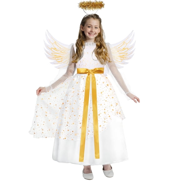 Vestido dorado de Spooktacular Creations con disfraz de ángel, tamaño grande, de 10 a 12 años