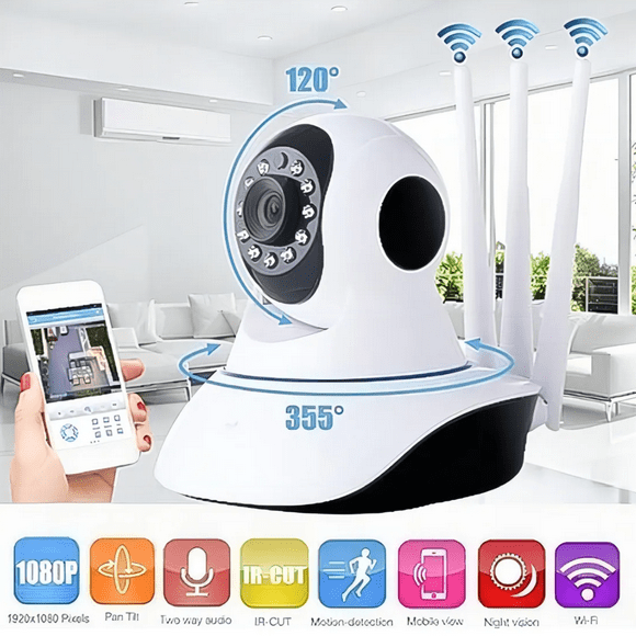 Camara de seguridad IP WIFI HD Motorizada vision nocturna 360º 5 antenas