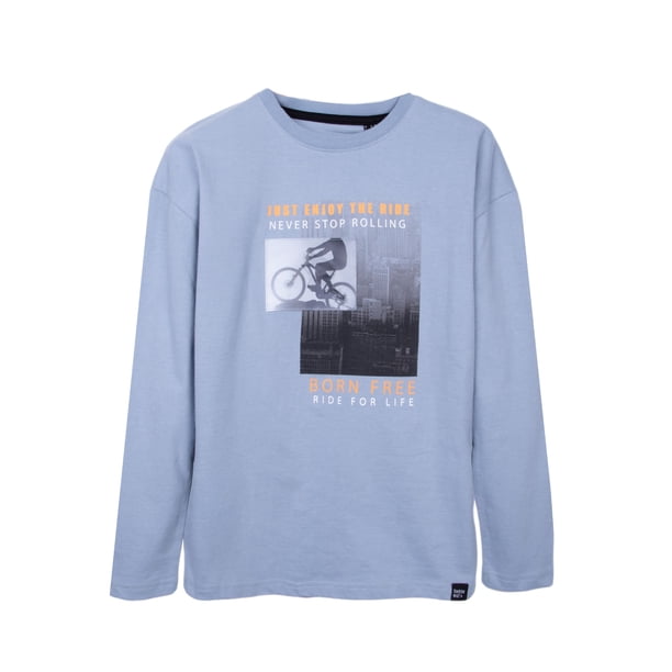 Polera Niño Manga Larga con Estampado Interactivo Celeste