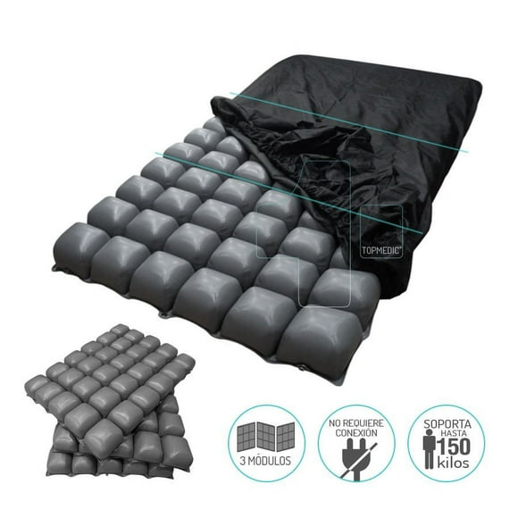 TOPMEDIC | Kit Colchon Antiescaras Roho Inflable con 3 Modulos hasta 150kg + Funda Impermeable