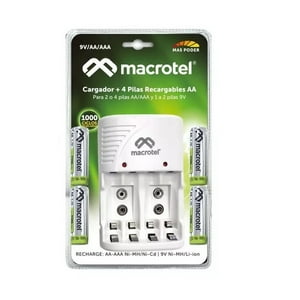Macrotel - Cargador Para Pilas Aa, Aaa Y 9V Con 4 Pilas Aa Incluidas