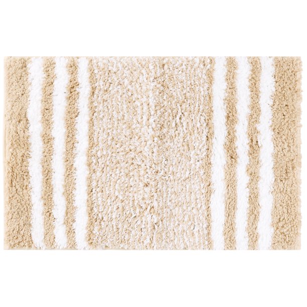 Alfombra de baño REGALWOVEN, alfombra de baño de microfibra extra suave y absorbente, alfombra de piso antideslizante con rayas esponjosas beige 16" x 24"