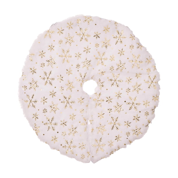 Mini falda de árbol de Navidad de felpa, decoración navideña, delantal de árbol ornamento de 15 "para sala de estar interior, puerta de granja, Hotel Copos de nieve dorados