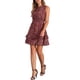 thumbnail image 4 of INSPIRE CHIC Vestidos de Chifón para Mujer Vestido Mini de Línea A sin Mangas con Flores Chic Fruncido L Burdeos, 4 of 6