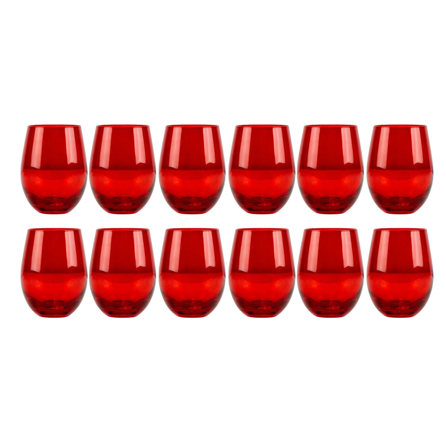 Set 12 Vasos Vidrio Bajos Full Color Rojo 480Ml Allegra