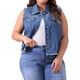 thumbnail image 1 of Chaleco de mezclilla recortado sin mangas con botones de perlas bordados y desgastados para mujer de talla grande Agnes Orinda, chaqueta casual de jean con decoración de bolsillo 2X azul claro, 1 of 6