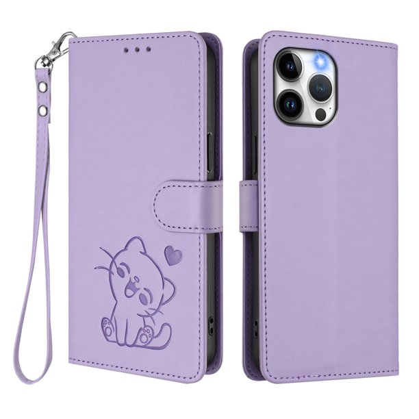 Funda de Gato tipo Libro para iPhone 13 Pro Max, Lila Claro