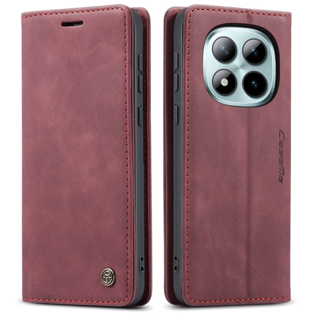 Funda FOXDOCK cartera de cuero retro para FOXDOCK Redmi Note 15 Pro Plus 5G – Resistente a golpes, ranuras para tarjetas – Roja