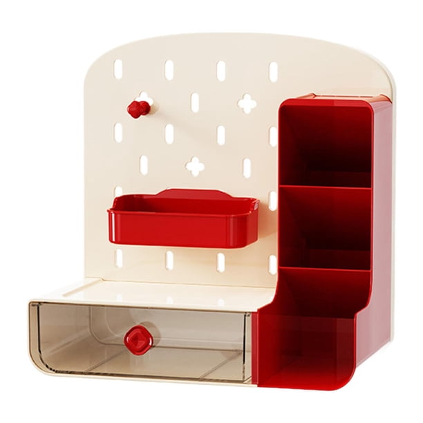 Organizador de escritorio para tableta con cajón, posición de trabajo, estante, almacenamiento de papelería, portalápices, accesorios de escritorio pa beis rojo