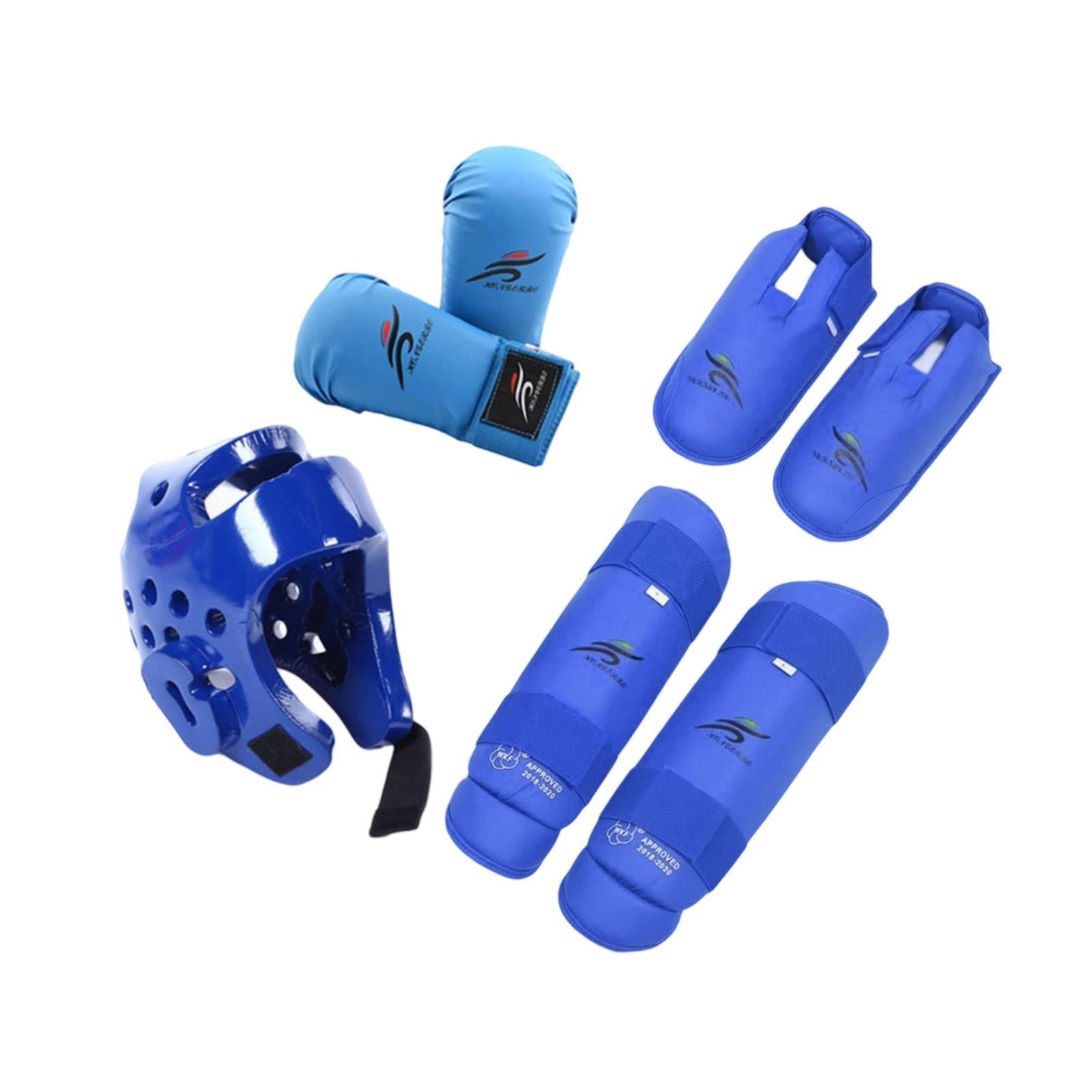 Magideal - Conjunto De Equipo De Sparring De Taekwondo, Casco De Boxeo, Equipo De Boxeo, Entrenamiento Con Espinilleras, Zapatos Para Sanda, Sparring, Artes Marc Azul L