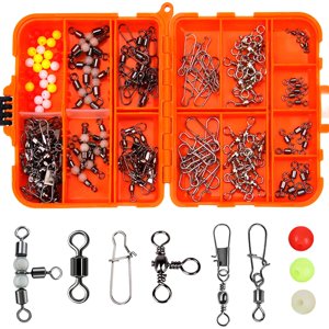 Ioensy - Kit De Anzuelos De Pesca De 141 Piezas Con Estuche, Accesorios De Pesca Para Pesca En El Mar, Estuche Naranja
