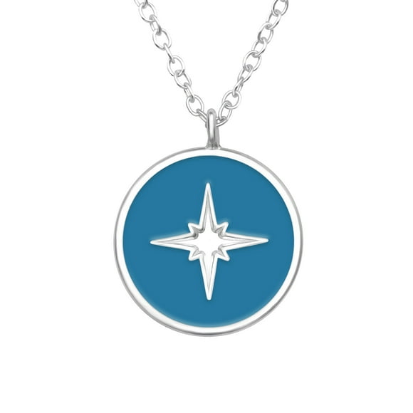 Collar Plata 925 Estrella Del Norte Con Epoxi Azul