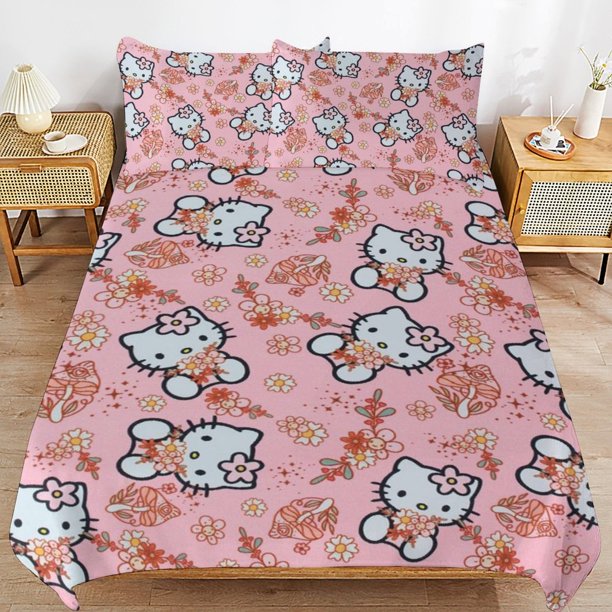 Hello Kitty Duvet Cover Set 3 Piece Bedding Set Double Sided Printing Decorative Comforter Cover Set