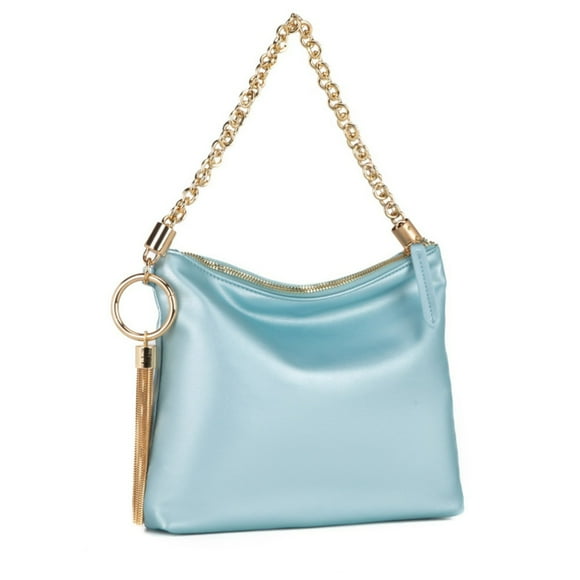 Bolso de Hombro para Mujer, MKF Collection, Bolso de Mano Versátil de Cuero Vegano, Elegante y Funcional - Brigitte - Azul Metálico