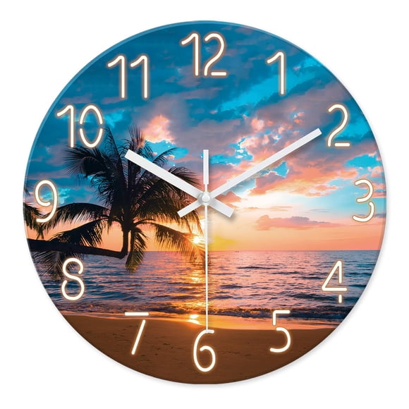 RELOJ XFM 36 cm Playa con Palmeras Vidrio Silencioso