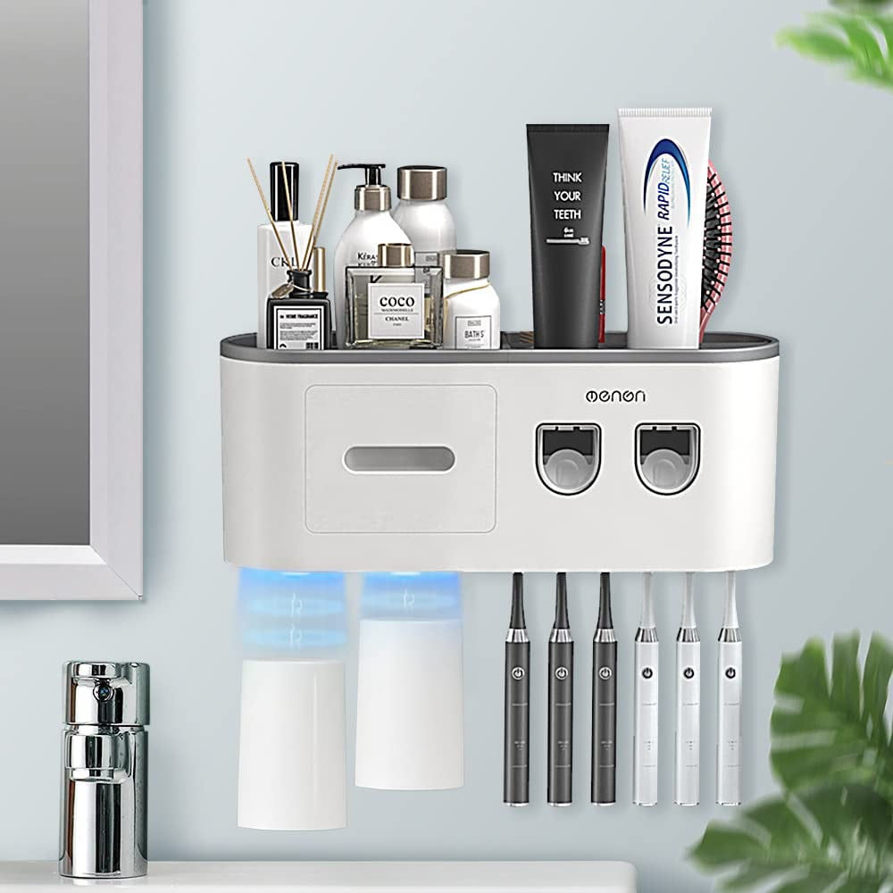 Soporte Para Cepillos De Dientes Bheadcat Montado En La Pared Con Dispensador Y Vasos