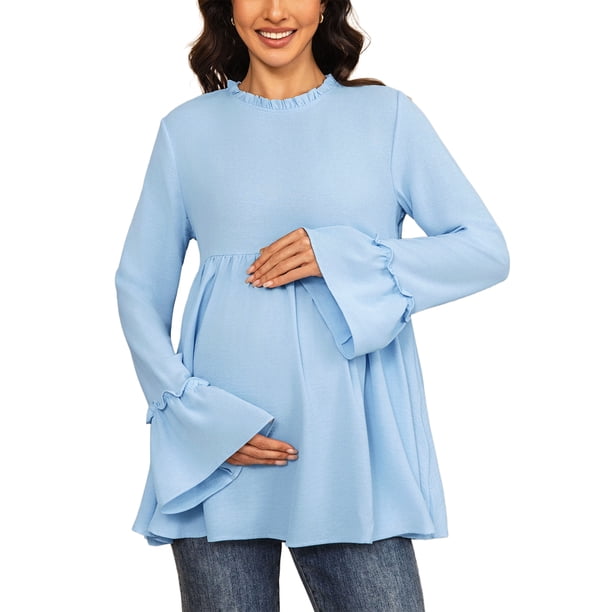 INSPIRE CHIC Blusas de Maternidad de Otoño Sueltas con Volantes Babydoll para Madres Expectantes XX-grande Azul