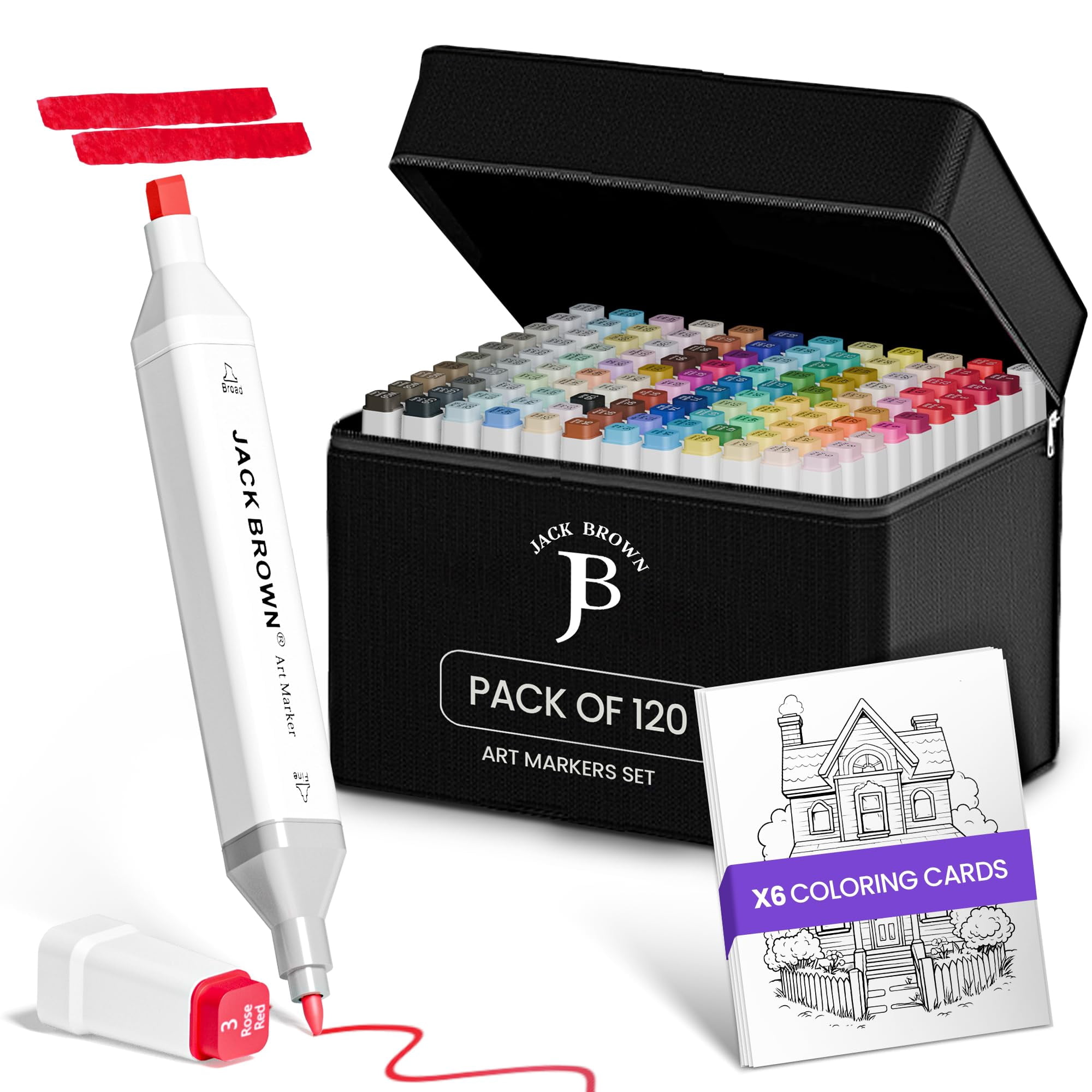 Juego De Rotuladores De Alcohol Jack Brown De 120 Colores Con Funda Y Doble Punta