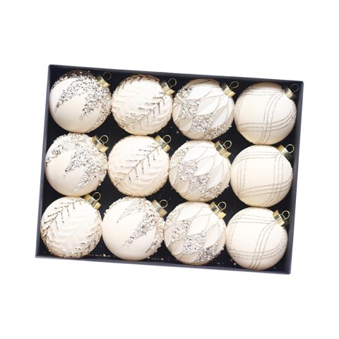 Bothyi - 12 Bolas Navideñas De Terciopelo Elegantes Y Flocadas Para Decoración Navideña De Bodas, Color Blanco.