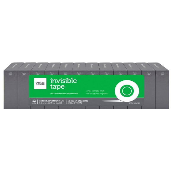 Cinta invisible OfficeMax 1,9 cm x 32,9 m, paquete de 12