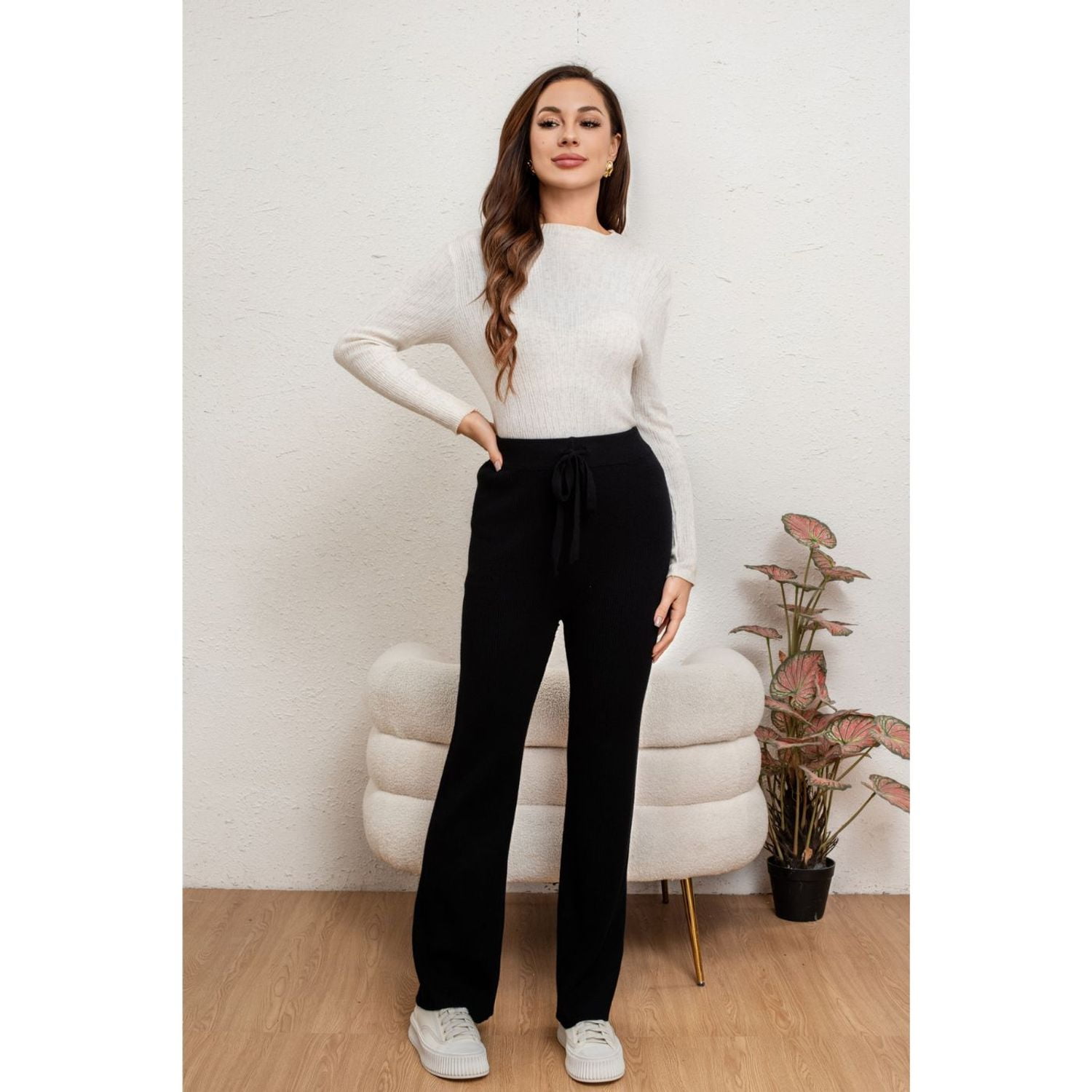 Likeshop - Pantalon Calza Mujer Recto Lanilla Tiro Alto Full Elasticado 5052