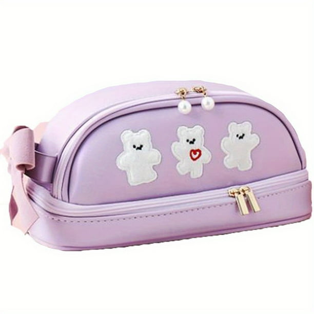 Double-Layer Kawaii Cherry and Strawberry Pencil Case - Large Capacity Portable Stationery Bag for School Supplies